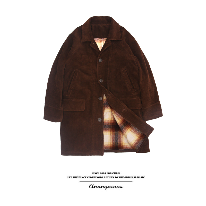 Anonymous Heavyweight Corduroy American Retro Mid-Length Thick Raglan Non-Pilling Woolen Coat for Men, Autumn and Winter Overcoat Anonymous Heavyweight Corduroy American Retro Mid-Length Thick Raglan Non-Pilling Woolen Coat for Men, Autumn and Winter Overcoat