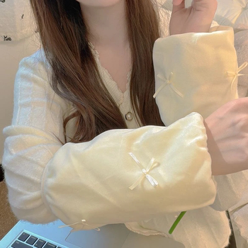 Cute Bowknot Sleeve Covers for Girls, Versatile Cotton Protective Sleeve Covers, down Jacket Sleeve Covers, Anti-Stain and Dirt-Resistant Sleeve Cuffs for Work, Ins Style
