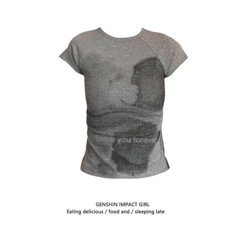 Bear Print Short-Sleeve T-Shirt for Women, Regular Shoulder, Waist-Cinching, Slimming, Pure Cotton, New Summer Style, Hot Girl Slim-Fit Base Top ins
