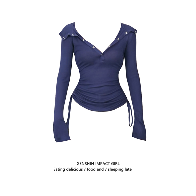 Dark Blue Modal Hooded Long-Sleeve T-Shirt for Women, Early Autumn Thin Style, Slim Fit, Stunning Design, Drawstring Top Dark Blue Modal Hooded Long-Sleeve T-Shirt for Women, Early Autumn Thin Style, Slim Fit, Stunning Design, Drawstring Top
