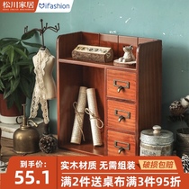 Net red cosmetics desktop storage box desk desk storage artifact wooden box with drawer perfume lipstick rack