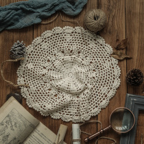 Round handmade crochet crochet tablecloth fabric hollow household living room coffee table cloth dust cover cloth vintage decoration