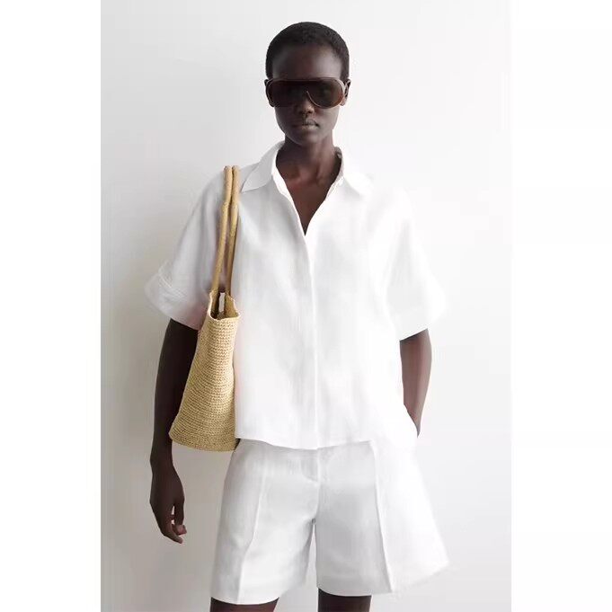 Cs Women's Clothing Loose Fit Lapel Short Sleeve Shirt White 2026 Summer New Arrival 1314348001 Cs Women's Clothing Loose Fit Lapel Short Sleeve Shirt White 2026 Summer New Arrival 1314348001