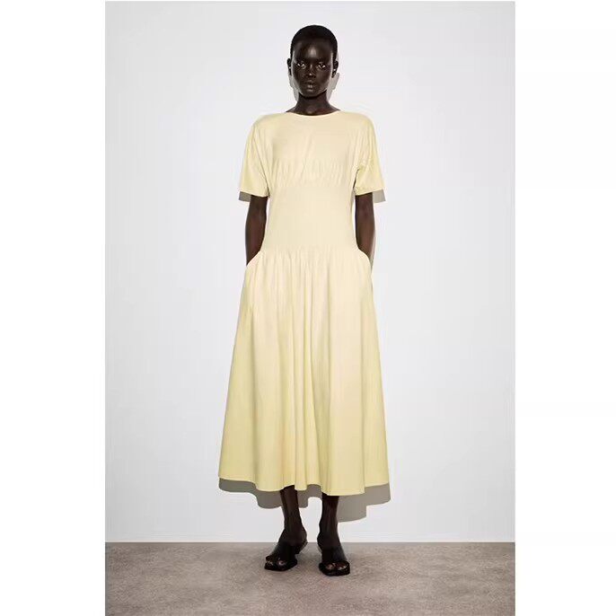 Cs Women's Clothing Casual Fit Waist-Cinching Cotton Mid-Length Dress 2026 Summer New Arrival 1334995002