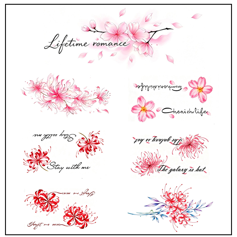 Colorful Clavicle Tattoo Stickers for Women, Featuring Cherry Blossoms on the Chest, with a High-End Feel, Temporary Realistic Stickers for Wrists, Calves, and Ankles