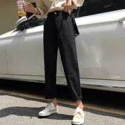 Thời trang hàn quốc 2018 Cô gái hoang dã đẹp trai quần ống mỏng thẳng cao eo thon rắn màu quần jeans nữ mùa thu