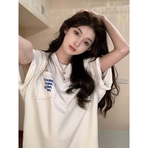 Front shoulder t-shirt female niche chic Korean short-sleeved white t-shirt 2022 summer new chic and unique top