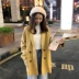 Áo khoác trễ cổ nữ 2018 phiên bản Hàn Quốc mới của cổ áo POLO hoang dã buông lơi dài tay áo len dài tay áo da nữ dáng dài Trung bình và dài Coat