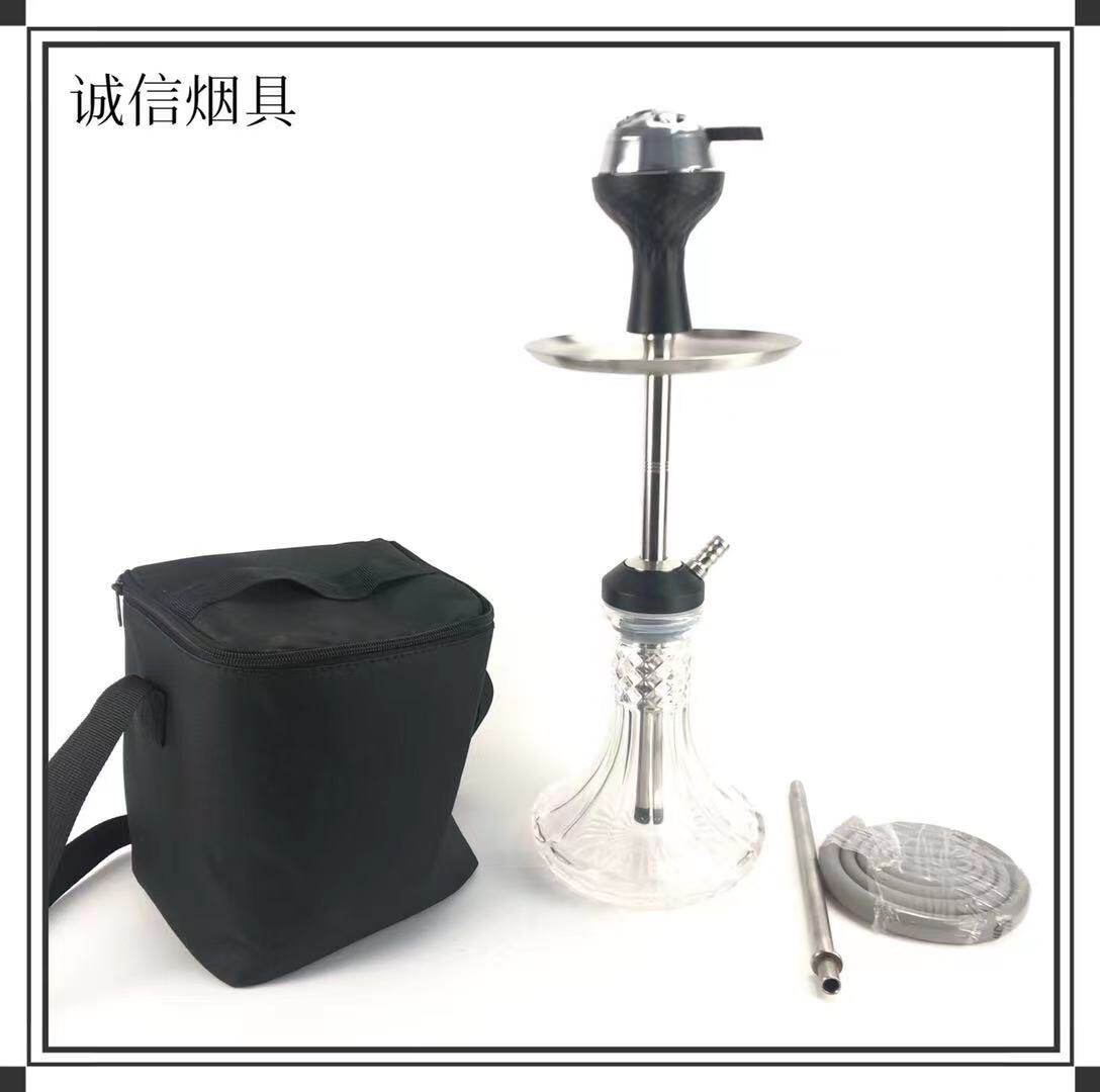 Arabian Shisha KTV bar Hookah full set of single tube black high-grade stainless steel with bag big smoke