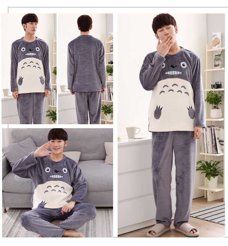 Mùa thu và mùa đông đồ ngủ đệm flannel cotton dài tay có thể được mặc bên ngoài thanh thiếu niên lông cừu san hô nam phù hợp với Fale đồ bộ thun lạnh