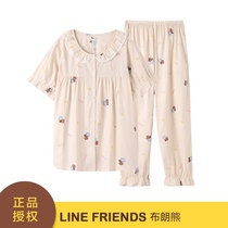 Fenton (end of the season clearance) Summer pure cotton short sleeve breathable lace pants feedhousehold clothes ladys pajamas