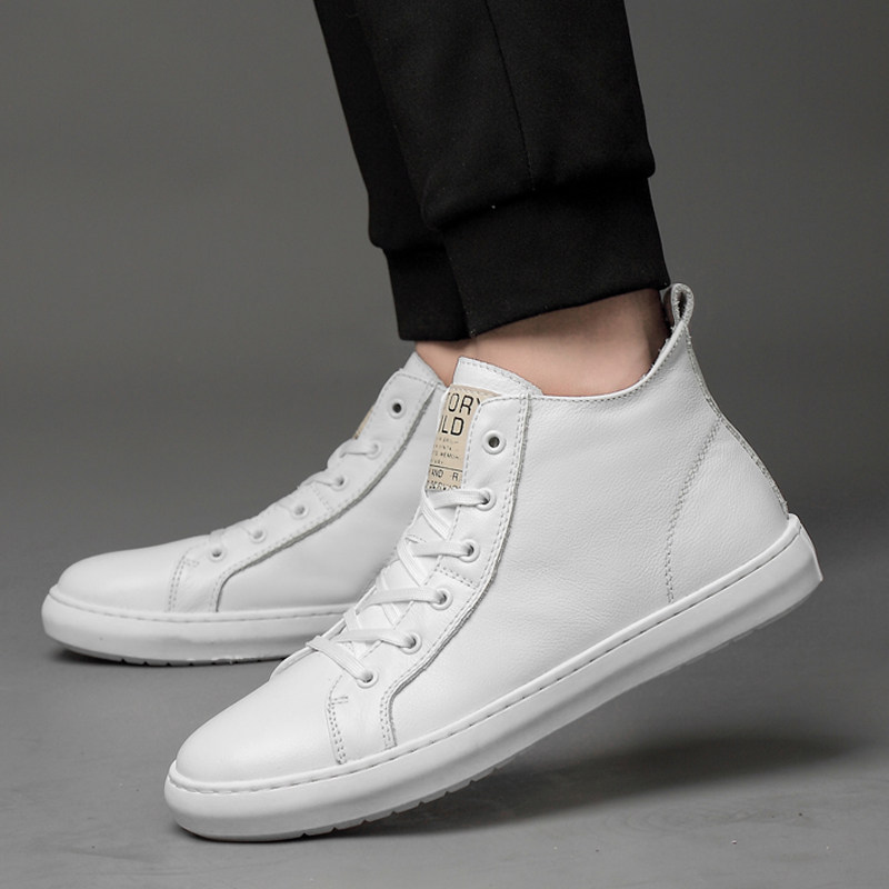 High-cylinder shoes men's winter plus heat small white shoes men's Korean version of white tide shoes middle-tube men's shoes