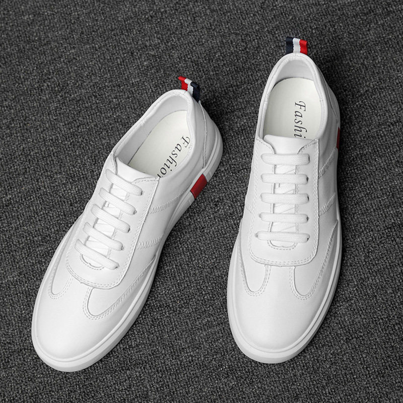 Tide shoes men and Korean edition of small white shoes male flat sole with leisure men's shoes spring and autumn leather fashion white slap shoes