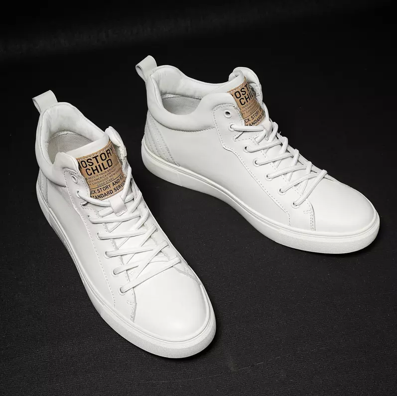 Autumn tide all-match high-top white men's shoes real cowhide Zhongbang board shoes winter warm high-top shoes plus velvet cotton shoes