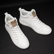 Fall Tide 100 Hitch High Help White Mens Shoes Real Cow Leather Midbonboard Shoes Winter Warm High Bunch Shoes Plus Suede Cotton Shoes