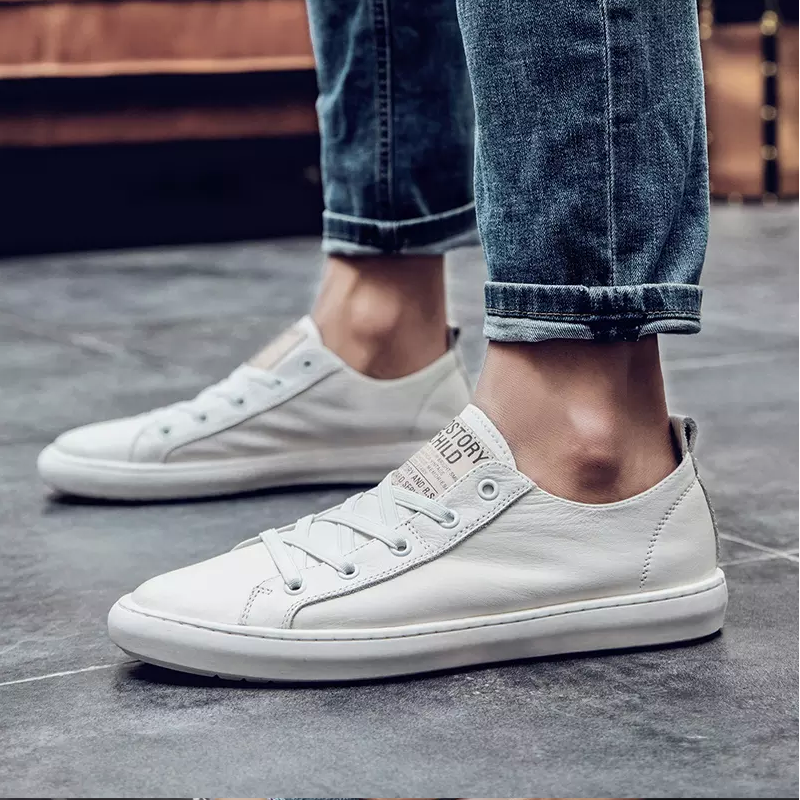 Spring and autumn soft bull leather small white shoes European station men's shoes one-foot trend hundreds of casual shoes men's plate shoes