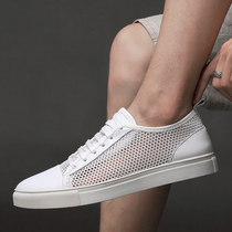 Summer Breathable Mesh Shoes Men Genuine Leather Mesh Deodorant Sports Casual Shoes 45 Large Code Hollowed-out Black And White Color color Shoe Men 46