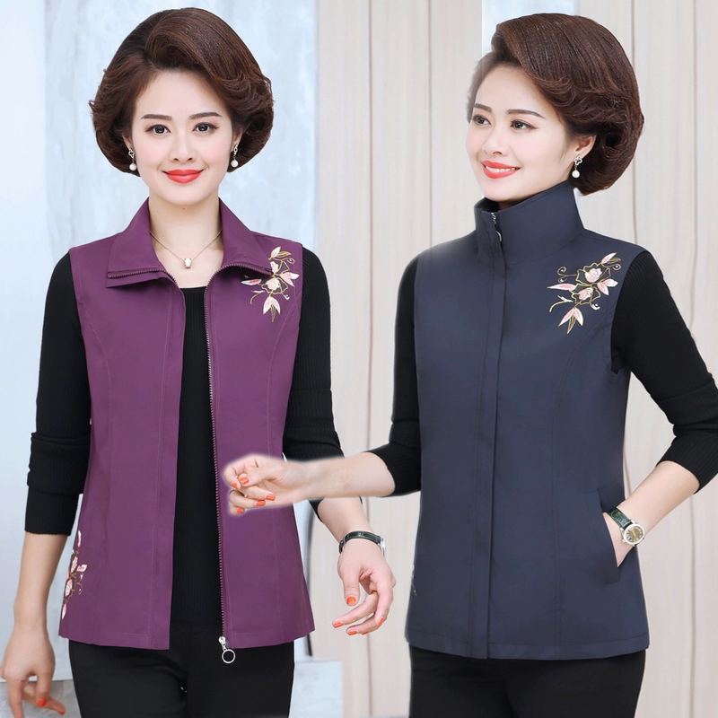 Mẹ trung niên áo vest xuân thu ngắn khoác ngoài áo khoác vest nữ trung niên áo khoác vest nữ trung niên áo khoác ghi lê mỏng cho phụ nữ trung niên và cao tuổi - Áo vest