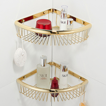 All-copper bathroom triangle basket bathroom shelf free punching bathroom light luxury gold shower room wall-mounted tripod