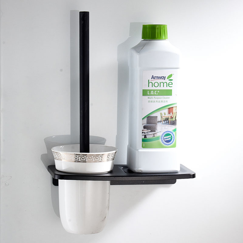 Black Toilet Brush Shelve Shelve Wall Style Home Free Punching Makeup Room Wall-mounted Toilet Brushed Toilet Cleaning Kit