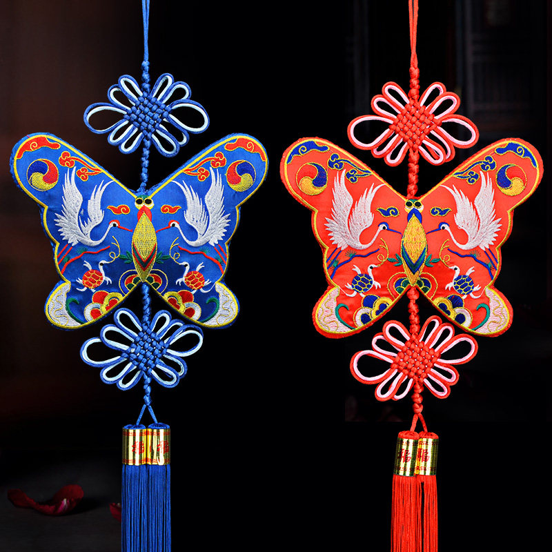 Embroidery pendant Home decoration Butterfly pendant Chinese knot pendant Chinese style gift Living room decoration festive