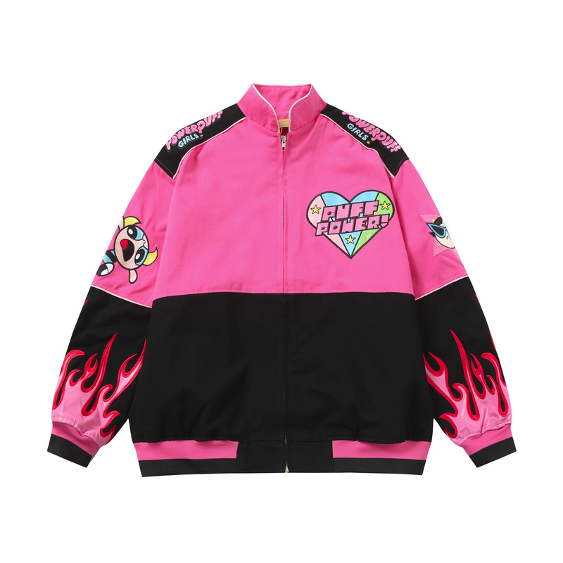 2025 American Retro Cartoon Embroidered Patchwork Baseball Jacket for Men and Women, Spring Trendy Brand Stand Collar Loose Jacket