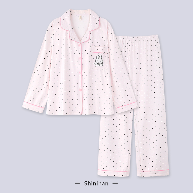 Polka Dot Miffy Rabbit Pink Pajamas for Women 2026 New Spring and Autumn Long-Sleeved Long Pants Cute Home Wear Set