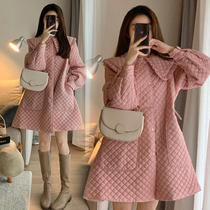 Pregnant Woman Suit Autumn Winter Dress Cotton Padded Jacket New Big Code Loose Thickened Warm Medium Long Dolls Collar Jacket Cotton Clothing Tide