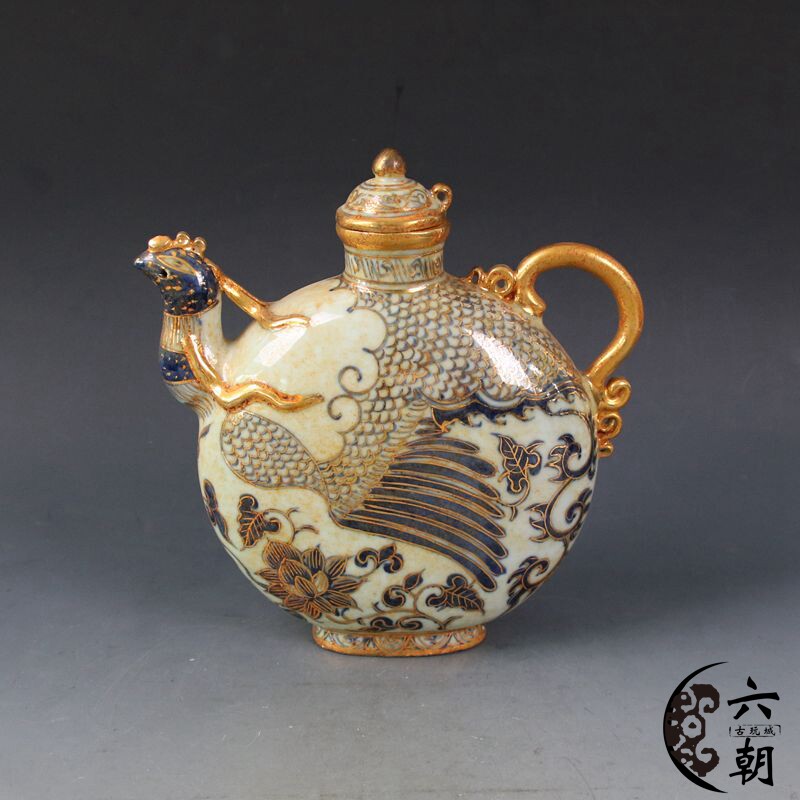Ancient play collection of antique Jingdezhen ceramic ware made of old sketches of golden pinewood Teapot Wine Maker's Decorative Supplies