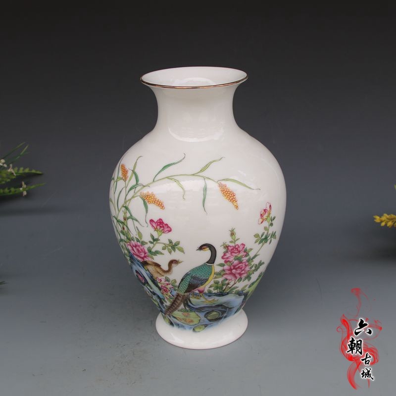 Antique Jingdezhen Ceramic Blue and White Porcelain Vase Ornament Craft Gift Ornament Desktop Flower Arrangement Phoenix Peony Vase