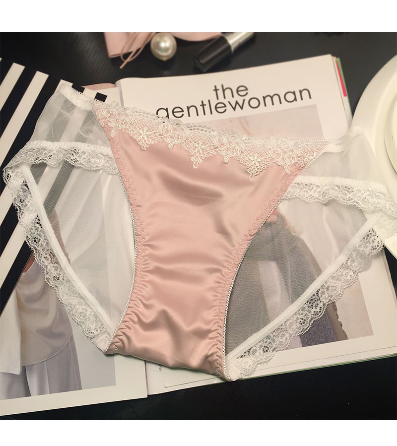 Châu Âu và Mỹ sang trọng tòa án ren lưới gợi cảm trong suốt đồ lót phụ nữ eo giữa cotton tóm tắt - Vòng eo thấp lot ren trong suot goi cam