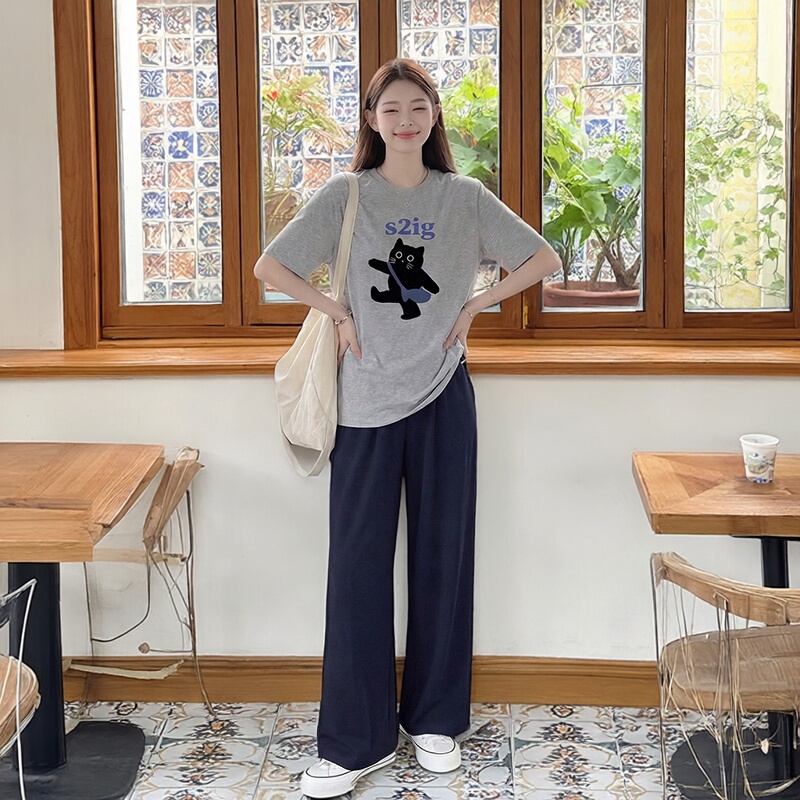 Maternity Summer Outfit 2026 New Style Lazy Style Short-Sleeve T-Shirt Top and Wide-Leg Pants Pregnancy Outfit Complete Summer Set