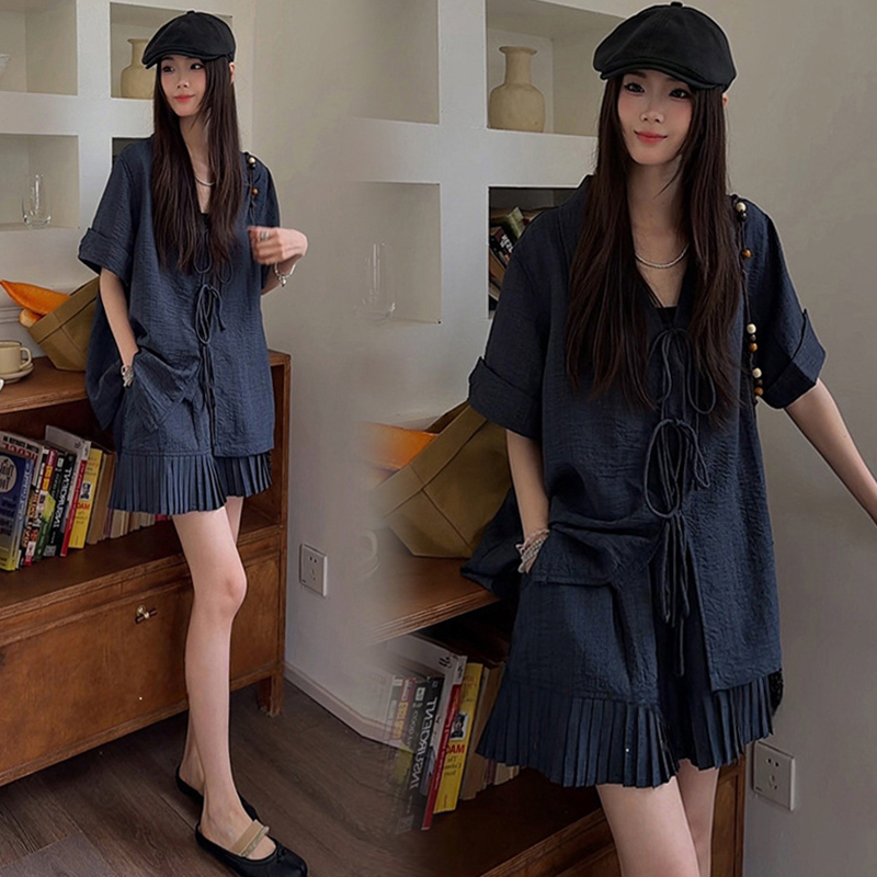 High-End Maternity Wear Summer Suit, Niche Design, Short-Sleeved, Loose and Slimming + Short Skirt Pants, Lazy Style Two-Piece Set for Women