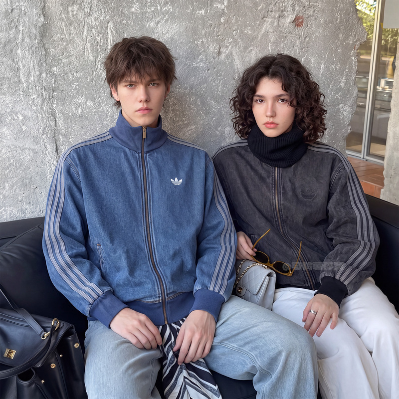 Adidas Adidas Clover Spring and Autumn Stand Collar Denim Jacket Sports Casual Tops for Men and Women Kd1516 Adidas Adidas Clover Spring and Autumn Stand Collar Denim Jacket Sports Casual Tops for Men and Women Kd1516
