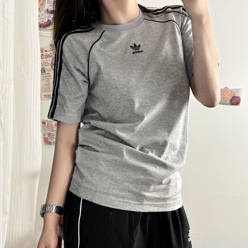 Adidas Trefoil Gray Sports Casual Breathable Loose Short-Sleeve Couple T-Shirt Ruka Same Style