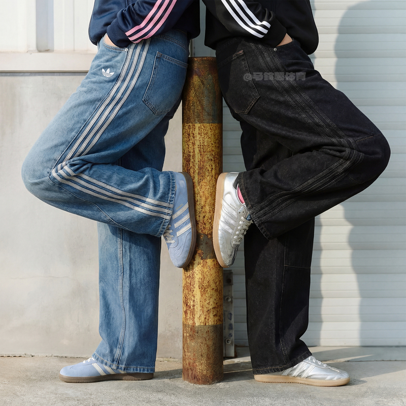 Adidas Adidas Trefoil Song Yuqi Style Scimitar-Cut Wide-Leg Jeans Blue-Black Jn0726
