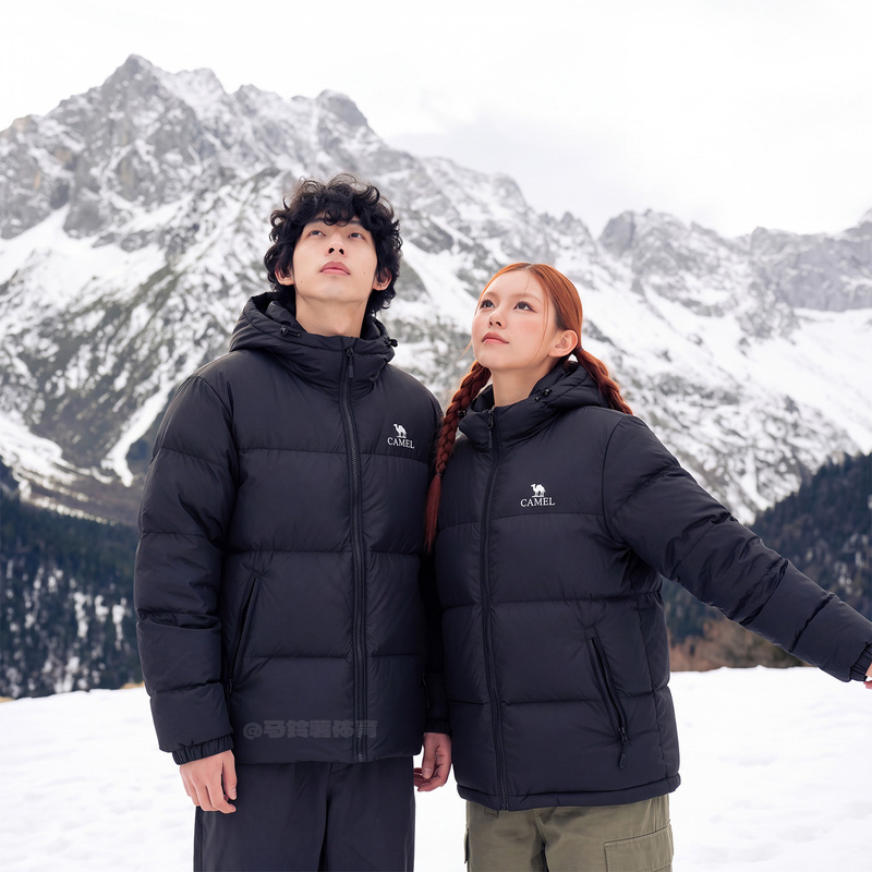 Camel Camel Volcano down Jacket Winter Outdoor Fleece-Lined Puffer Jacket for Men and Women Short Warm Hooded Coat Camel Camel Volcano down Jacket Winter Outdoor Fleece-Lined Puffer Jacket for Men and Women Short Warm Hooded Coat