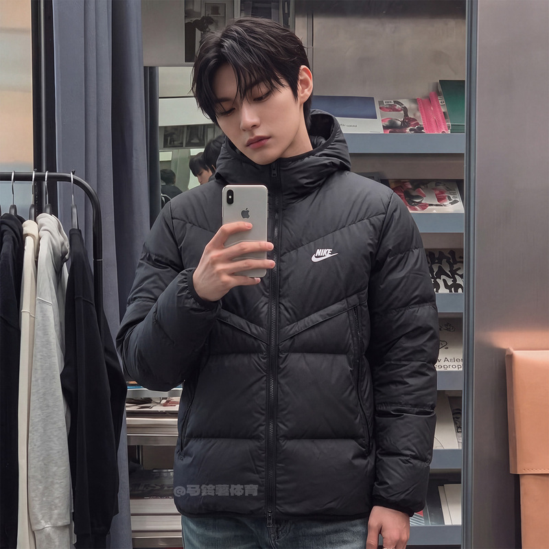 Nike Autumn and Winter Warm Windproof and Waterproof Casual Hooded down Jacket for Men and Women New Model Dv1132-010