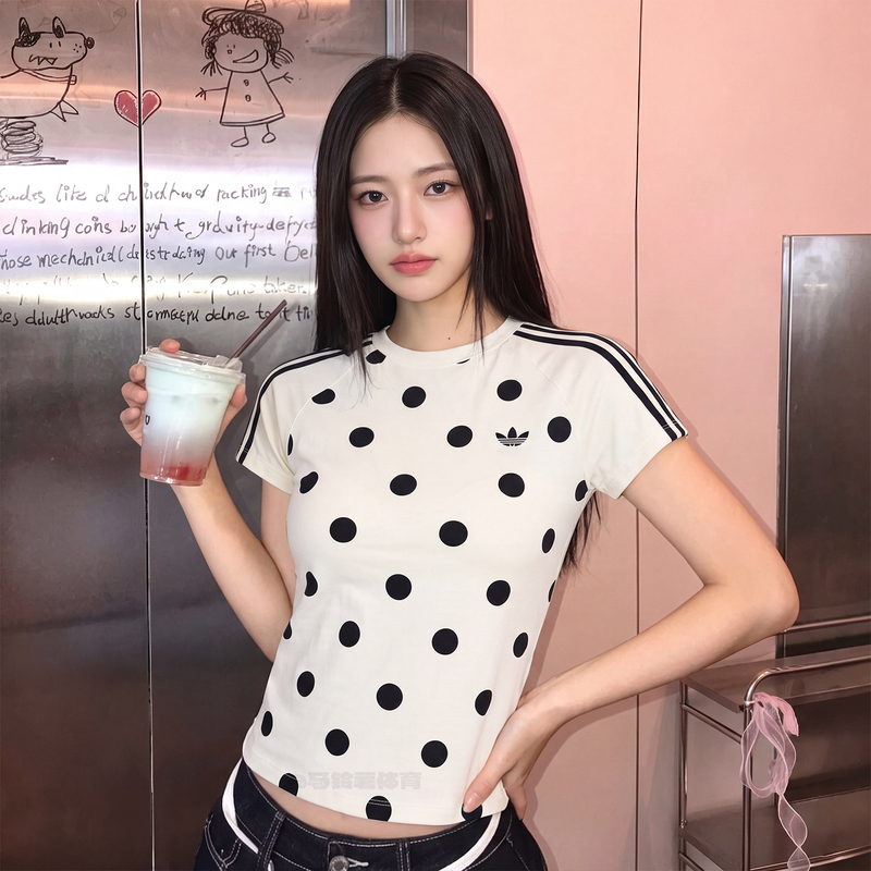 Adidas Adidas Summer Super Stylish Polka Dot Sports Casual Round Neck Slim Fit T-Shirt White Short Sleeve Kv1193 Adidas Adidas Summer Super Stylish Polka Dot Sports Casual Round Neck Slim Fit T-Shirt White Short Sleeve Kv1193