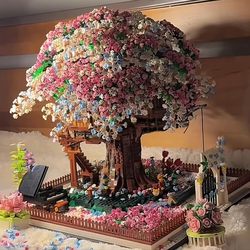 Sakura Tree House Series High-End Architectural Model Ornaments, Handmade Building Block Assembly Toys, Birthday Gifts for Girls