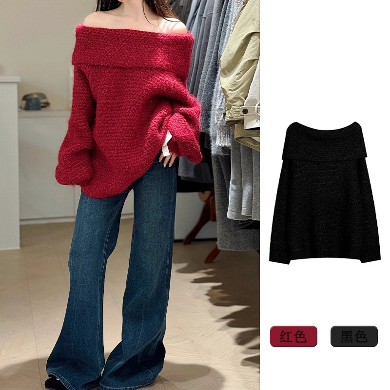 French-Style Lazy One-Shoulder Knitted Sweater for Women, New Autumn and Winter Model, High-End, Loose, Versatile, Warm Top for Women