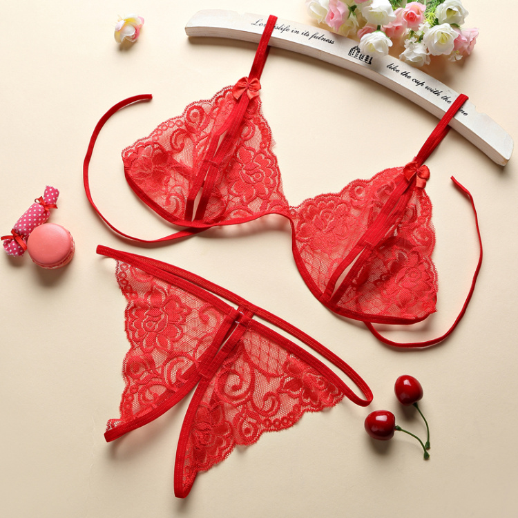Ren lụa sợi đồ lót gợi cảm mở tập tin sex nóng Nhật Bản dễ thương phù hợp với đồ lót trong suốt sương ba điểm áo lót 