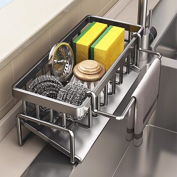 Japanese-Style Light Luxury Kitchen Storage Rack, Sink Cloth Drying Rack, Faucet Sink Dishwashing Detergent Steel Wool Ball Holder