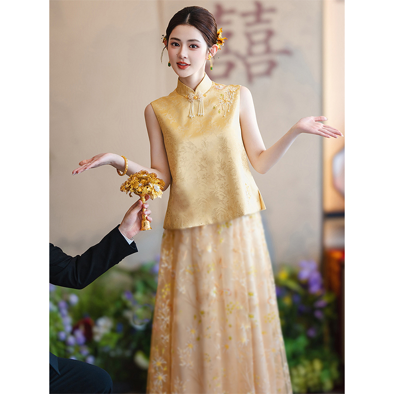 New Chinese-Style Engagement Dress, Light Luxury Niche National Style Set, Toast Dress, Bride's Daily Wear, Fresh and Beautiful Morning Robe