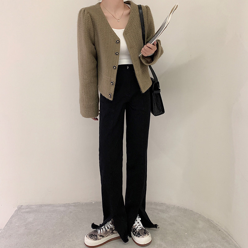 High-waisted micro-flare slit jeans women's spring 2021 new slits show thin wide-leg mopping split pants