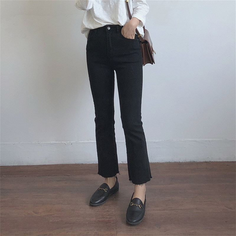 2020 new large size early autumn black micro-bladed jeans women's high waist fat crotch thigh thick mm thin straight pants