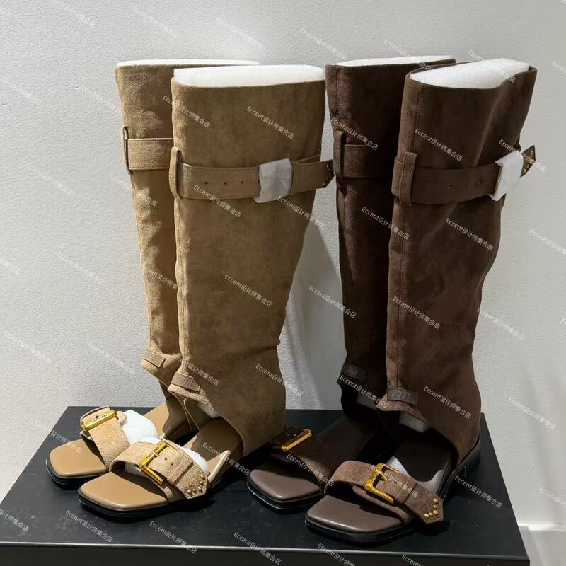 Designer Brand Lacerta 26 New Model Metal Buckle Strap Square Heel Stacked Sandals Ecc Boutique