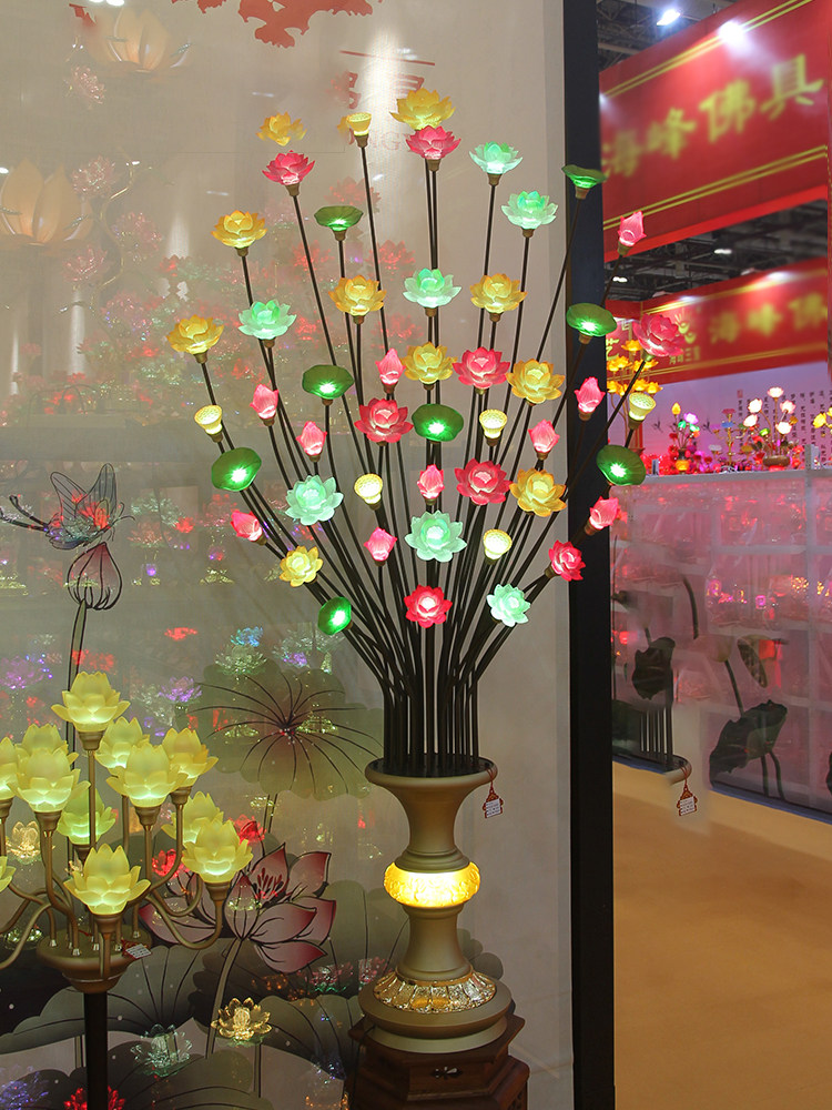 Baoyuyuan temple in front of the large LED lotus lamp Buddha lamp Changming lamp Lotus lamp in front of the Buddha imitation glass colorful