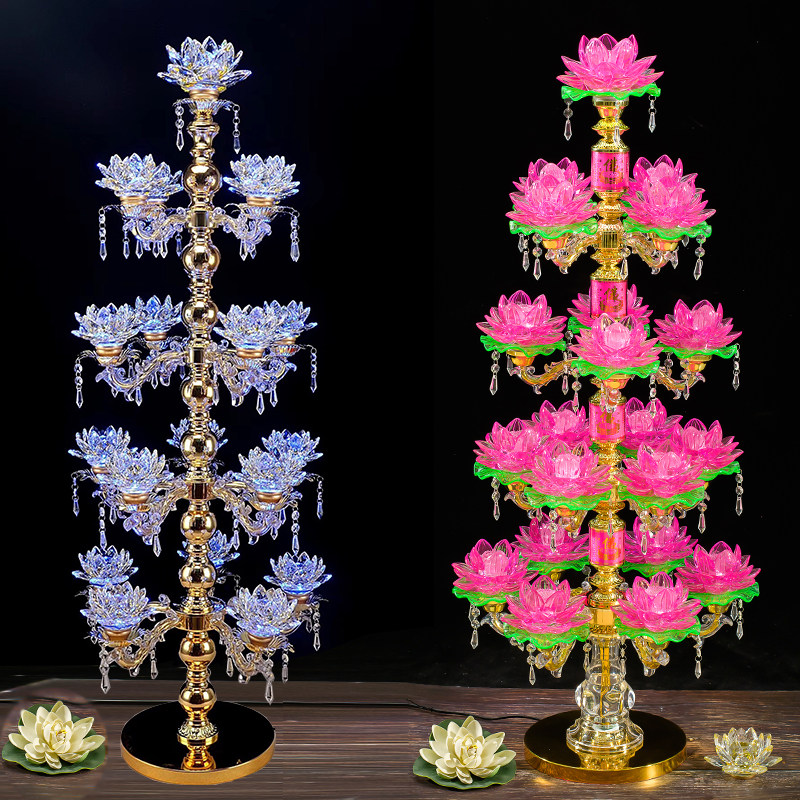 21 LED colorful real crystal lotus lamp Buddha lamp Buddha front Guanyin large Buddha lamp floor lamp long lamp