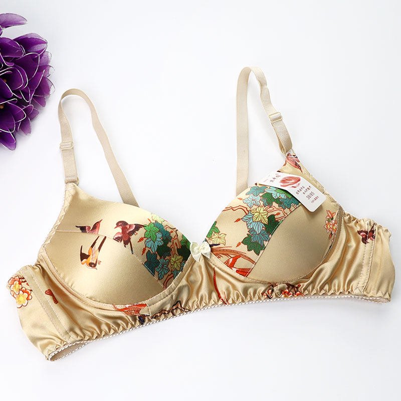 1 piece of real silk bra pure mulberry silk summer thin undergarment double sided real silk printed wind health bra